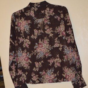 Lauren by Ralph Lauren brown v-neck floral blouse